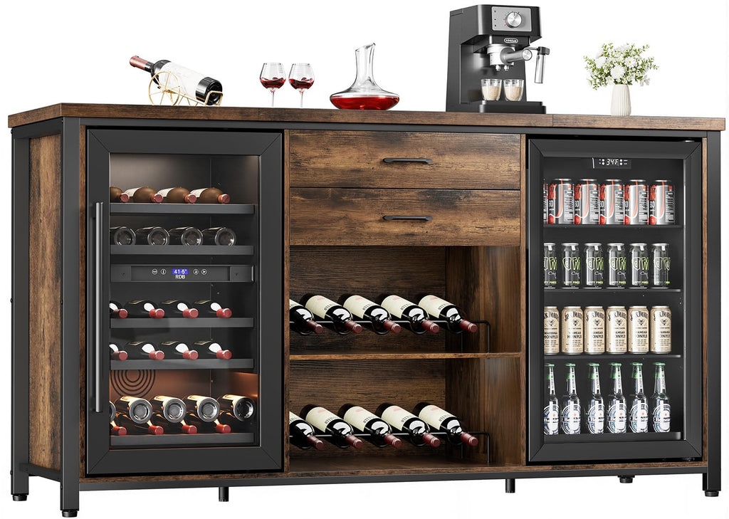Leteuke Coffee Bar Cabinet with 2 Fridge Space, 70.8" Large Wine Cabinet