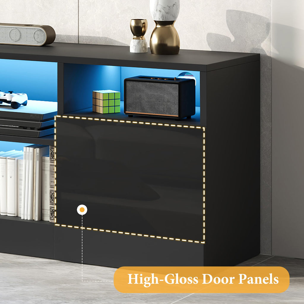 AMERLIFE 70" High-Gloss TV Stand for TVs up to 80" with LED Lights