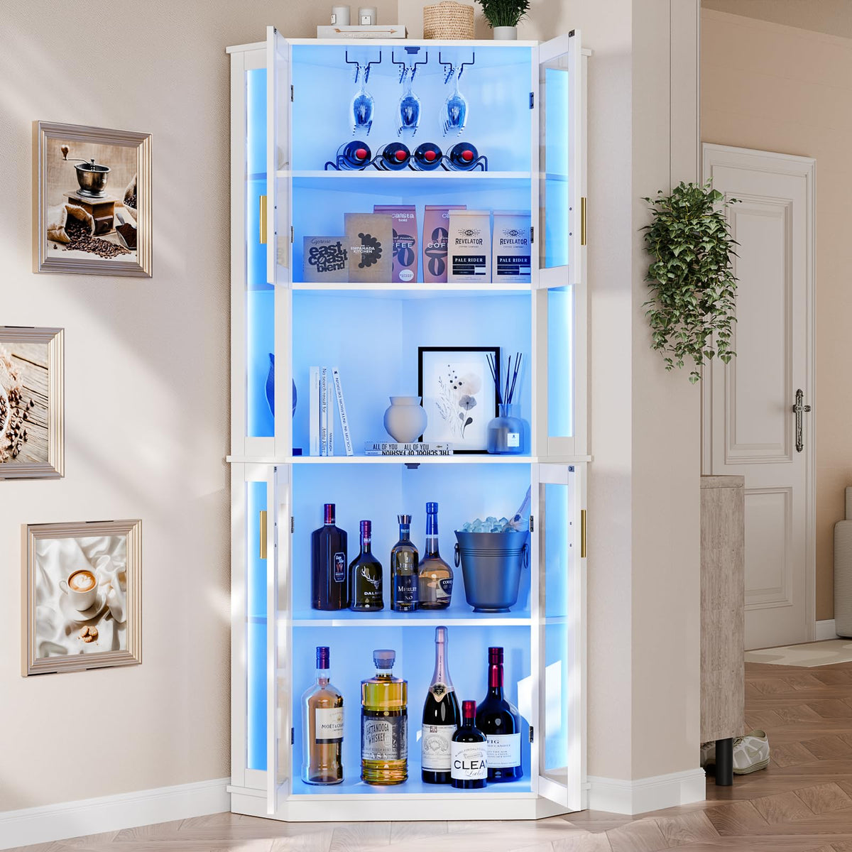 71'' Corner Wine Bar Cabinet,5-Tier Tall Home Liquor Coffee Bar Cabinet