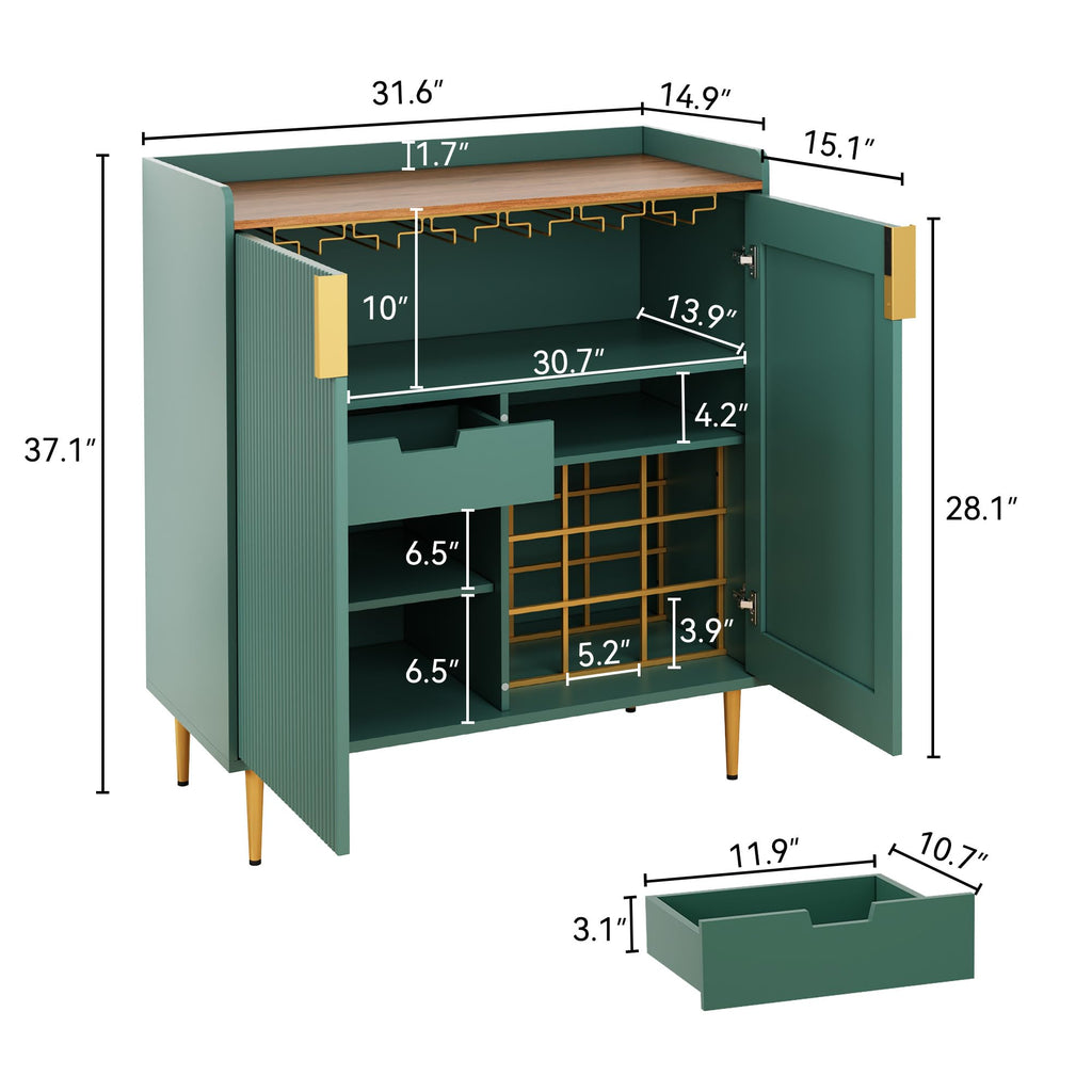 ARTPOWER Coffee Bar Cabinet with Wine Rack&Glass Holder, Sage Green