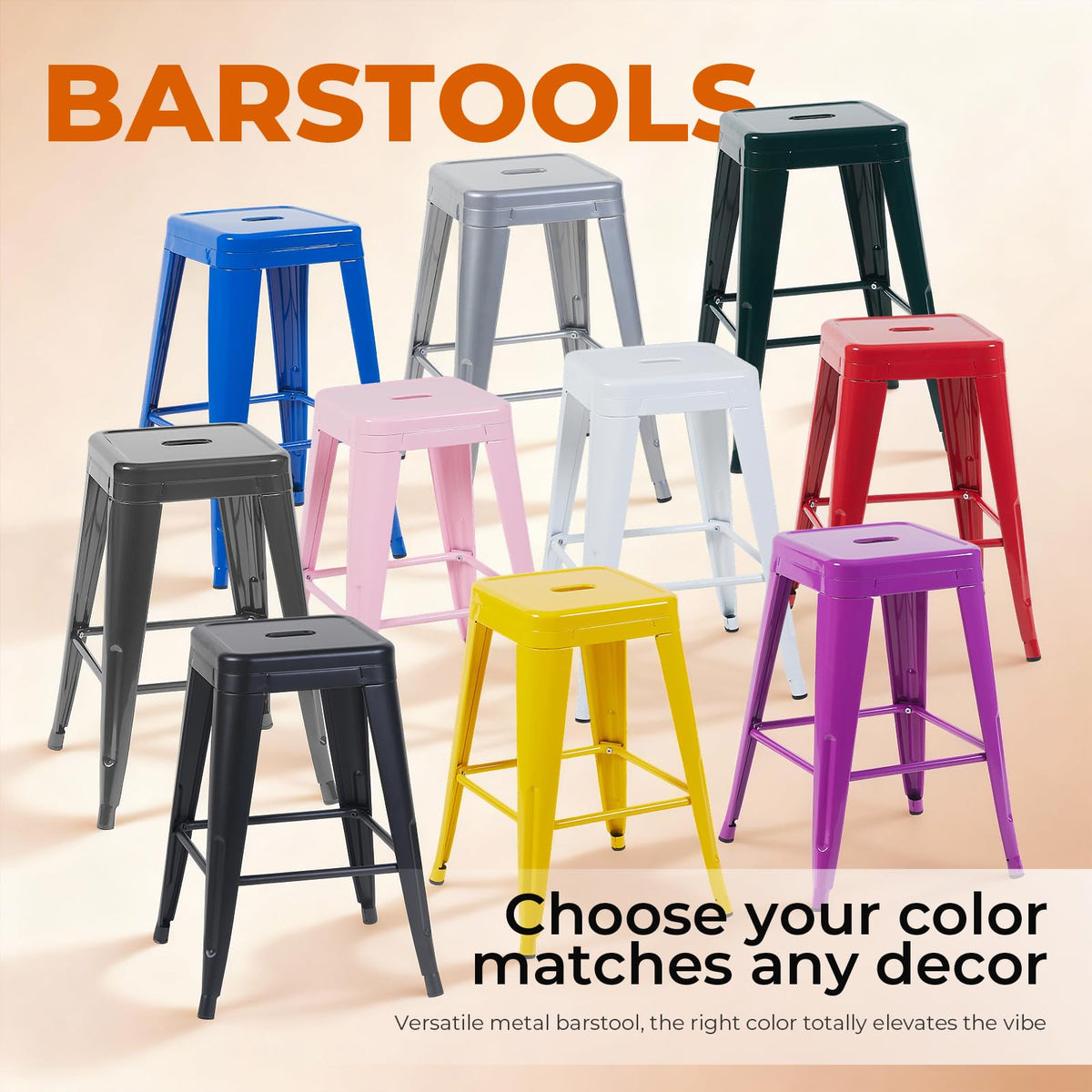 Midnight Black Metal Bar Stools Set of 4,30 Inch