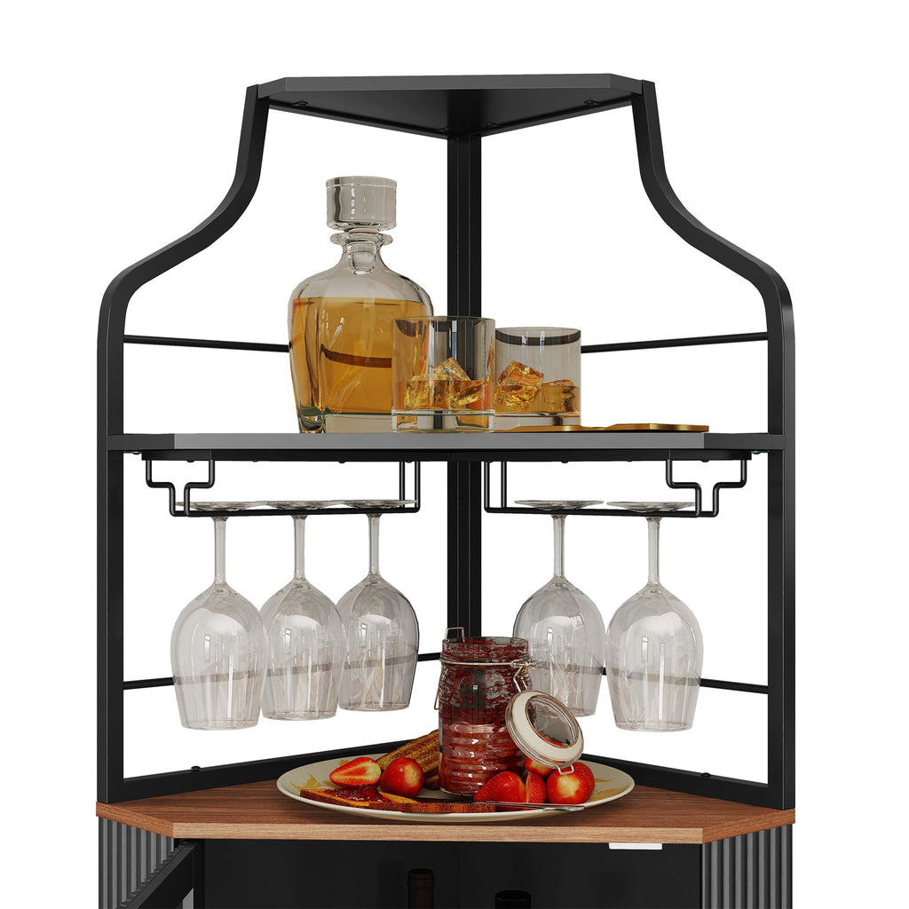 ARTPOWER Corner Bar Cabinet with LED Strip, 4-Tiers Liquor Cabinet, Green