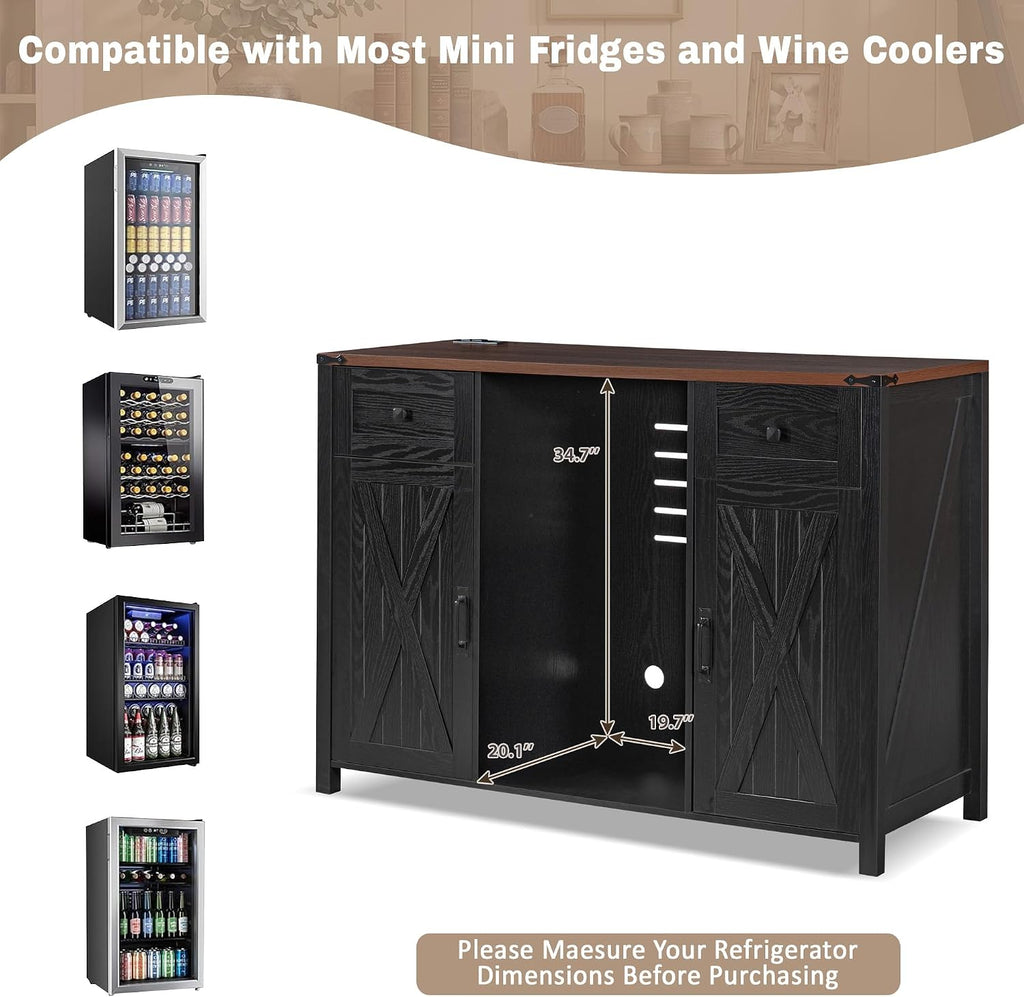53.2" Farmhouse Fridge Cabinet, Coffee Bar Cabinet, Black