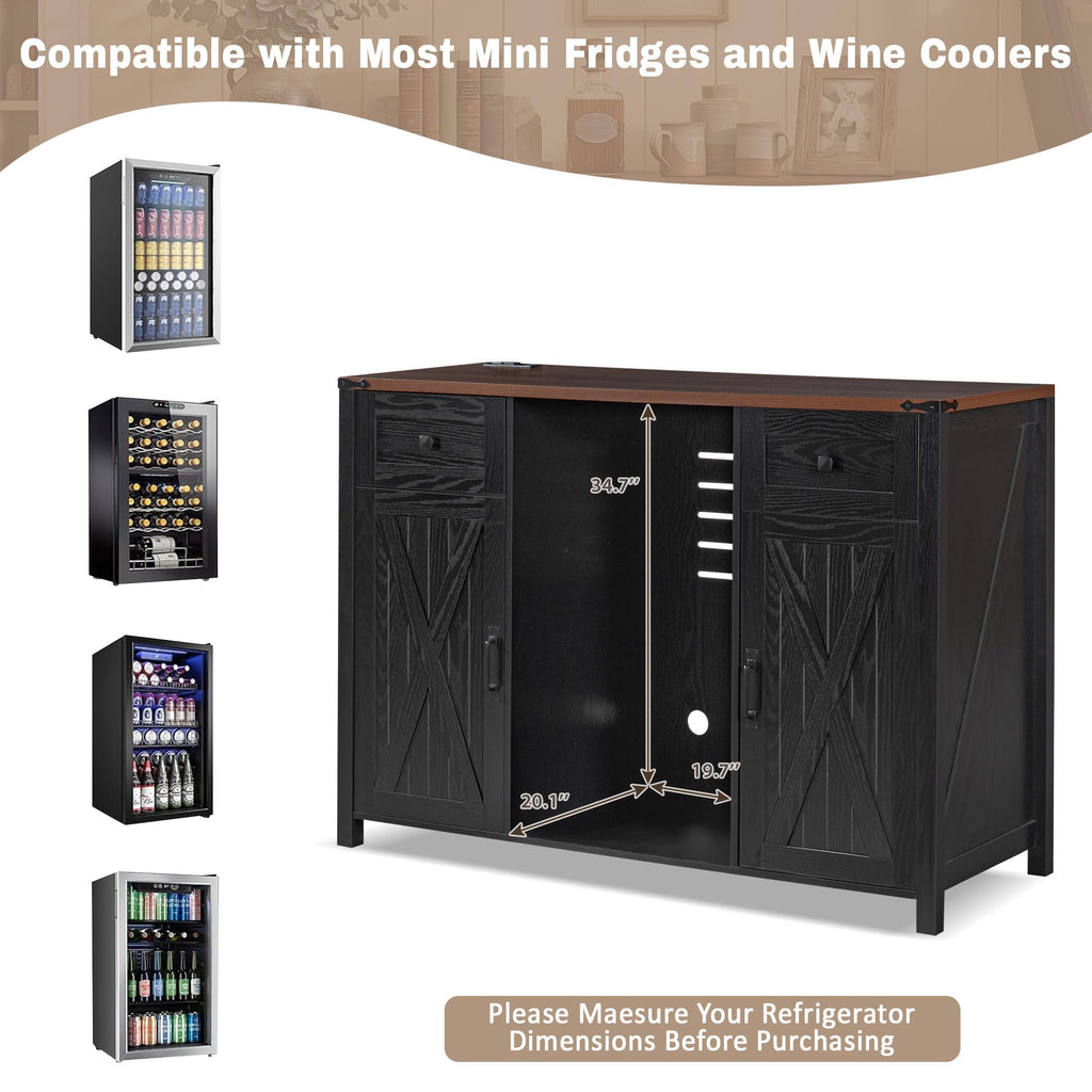 53.2" Farmhouse Fridge Cabinet, Coffee Bar Cabinet, Black