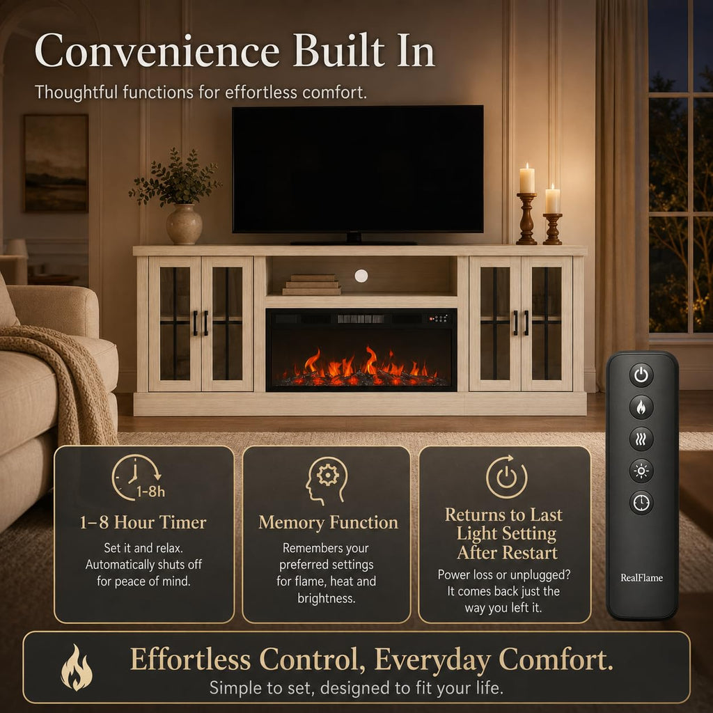 White Farmhouse TV Stand, Entertainment Center, 98" Wall Unit Media Console with Bookshelf, Cabinet & Power Outlets & Barn Doors, Fits TVs Up to 75â for Living Room