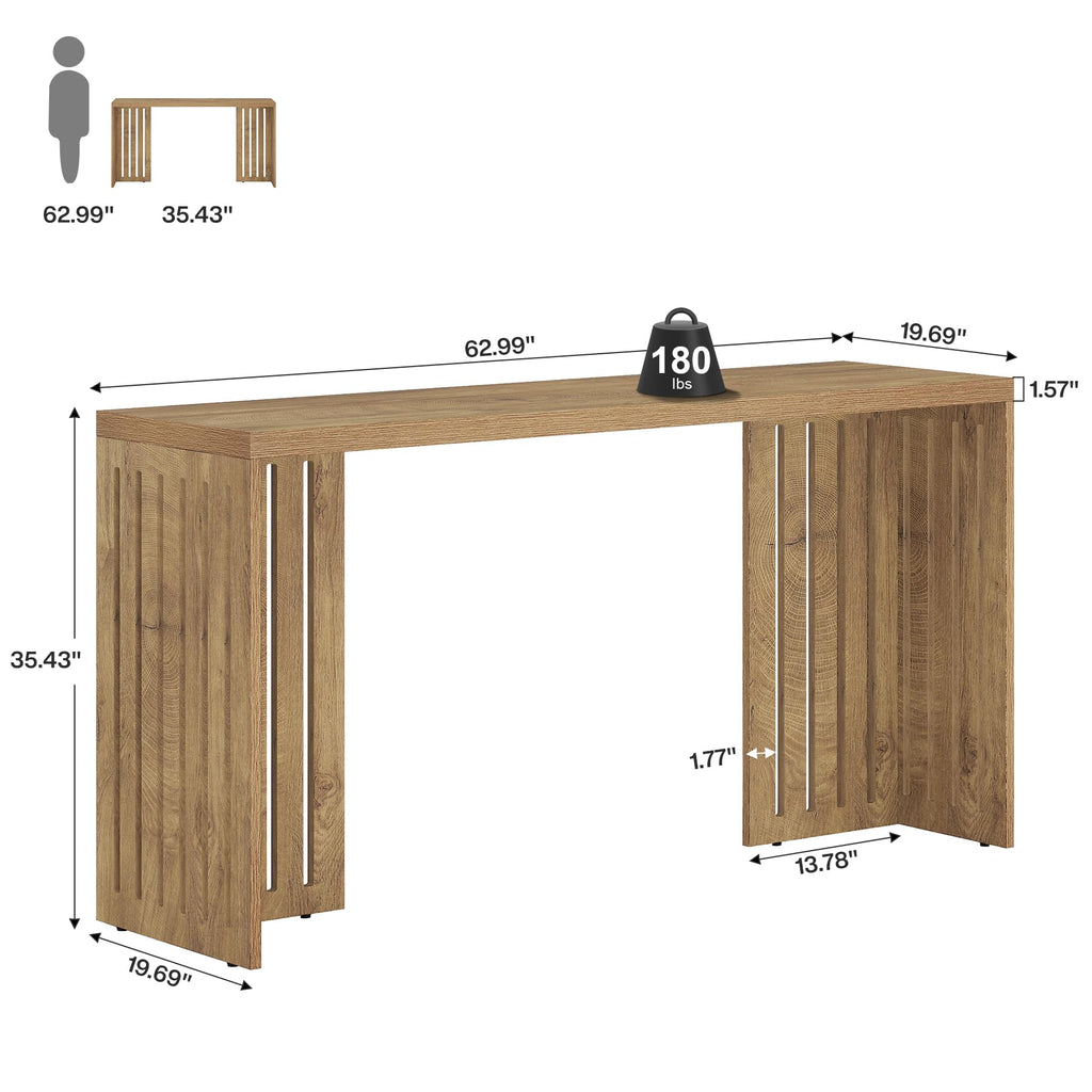 Tribesigns 63-Inch Bar Table with Louvered Base, Rustic Brown