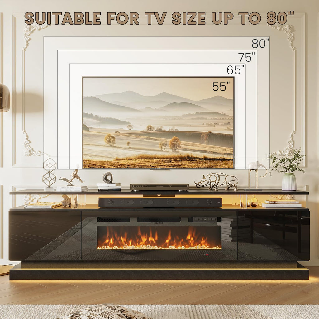 70" Fireplace TV Stand, Modern Entertainment Center