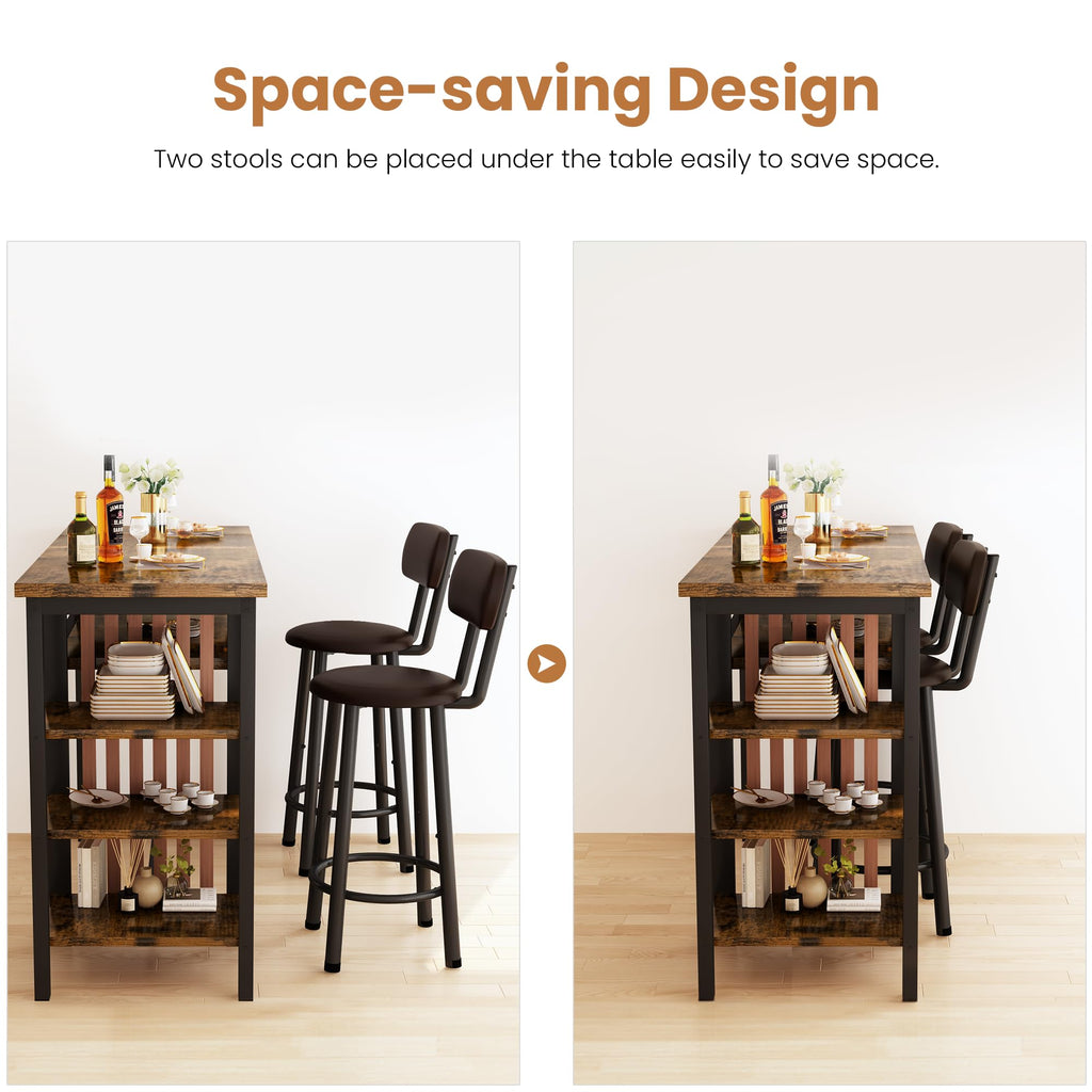 Bar Table and Chairs Set, 59'' Counter Height Dining Table Set with Storage
