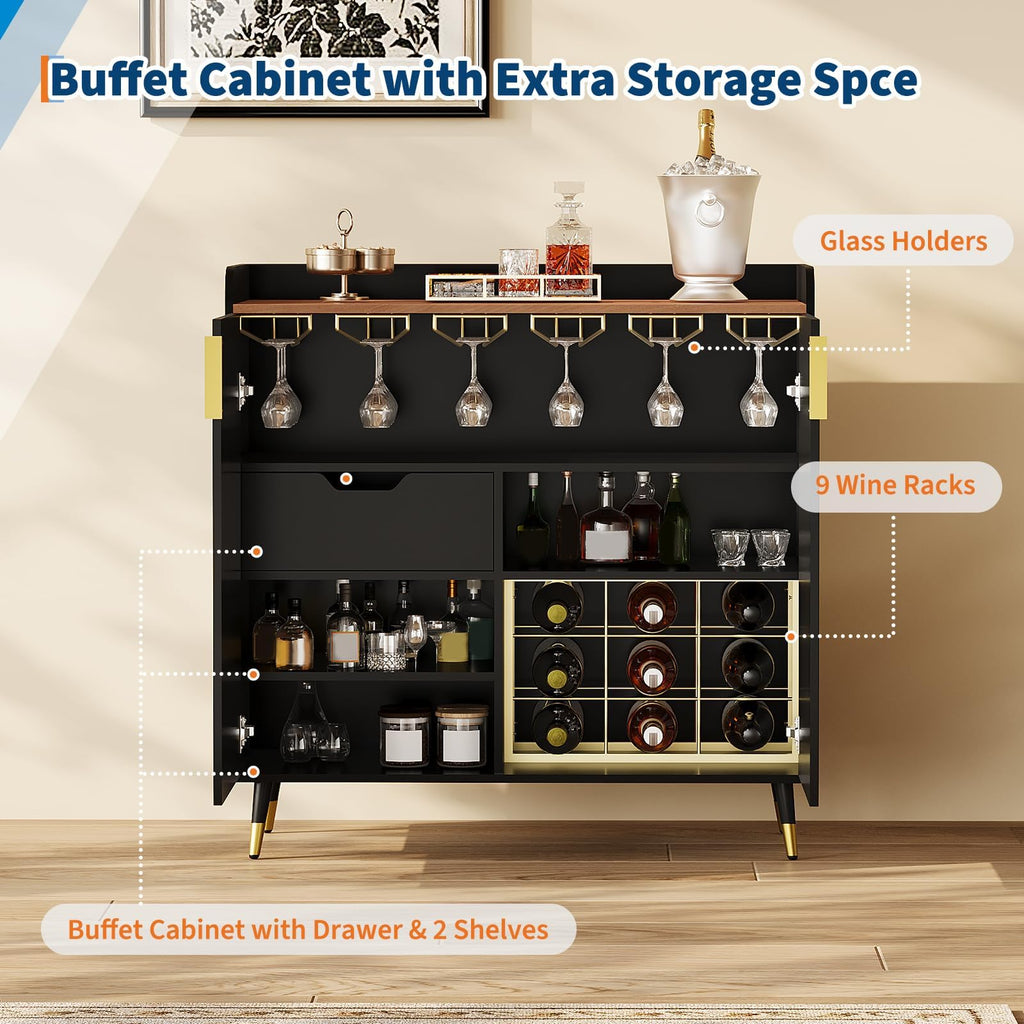 32" Fluted Bar Cabinet with Wine Rack, Green Liquor Wine Cabinet, Green