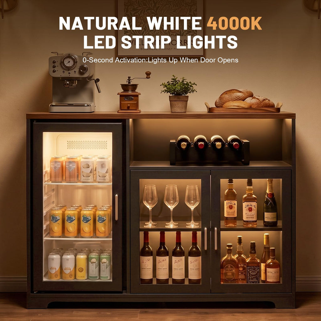54â Coffee Bar Cabinet with Fridge Space, Smart LED Light, White