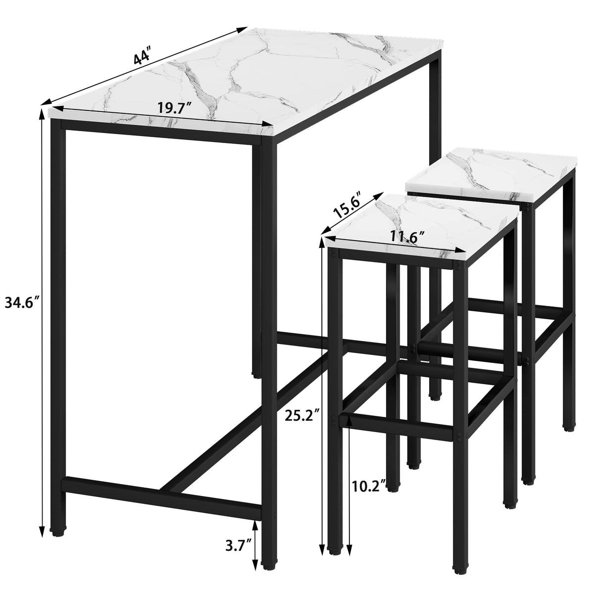 Aklaus 5 Piece Bar Table Set Kitchen Dining Table Set for 4 Modern Counter Height Bar Table with Bar Stools Set of 4 Faux Marble Top Pub Table and Stools for Dining Room Breakfast Nook Home Bar