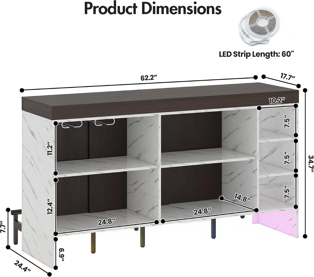 62" Sliding Top Expandable Bar Table, Counter Height Home Bar Cabinet