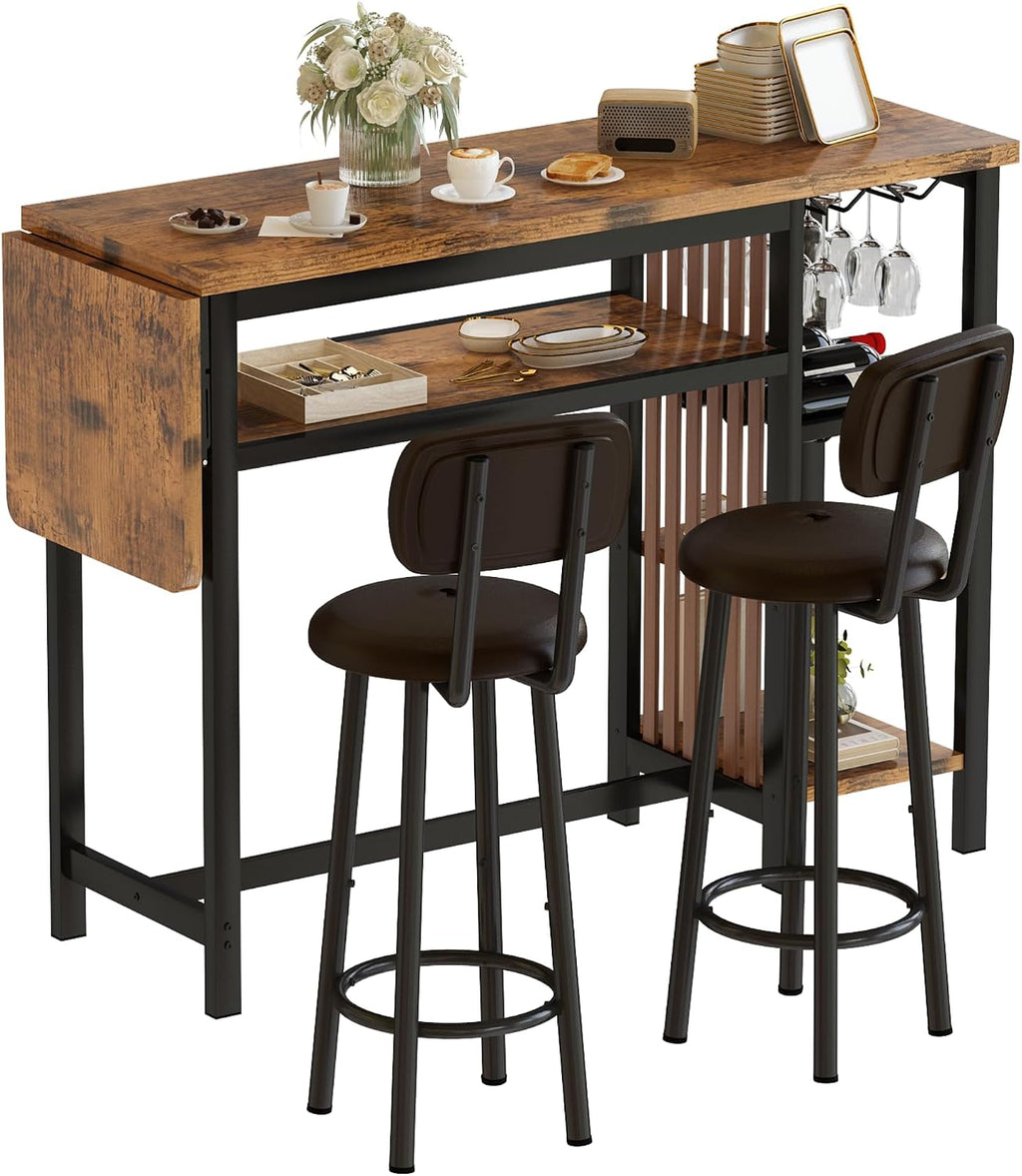 Bar Table and Chairs Set, 59'' Counter Height Dining Table Set with Storage