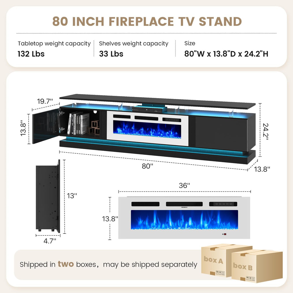 70" Fireplace TV Stand, Modern Entertainment Center