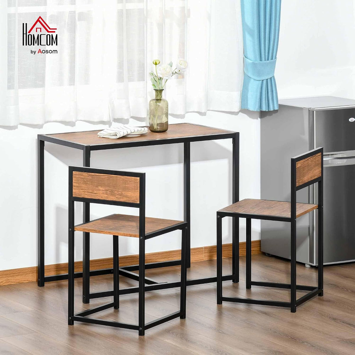 HOMCOM Small Dining Table Set for 2 Compact for Small Spaces, Rustic Brown