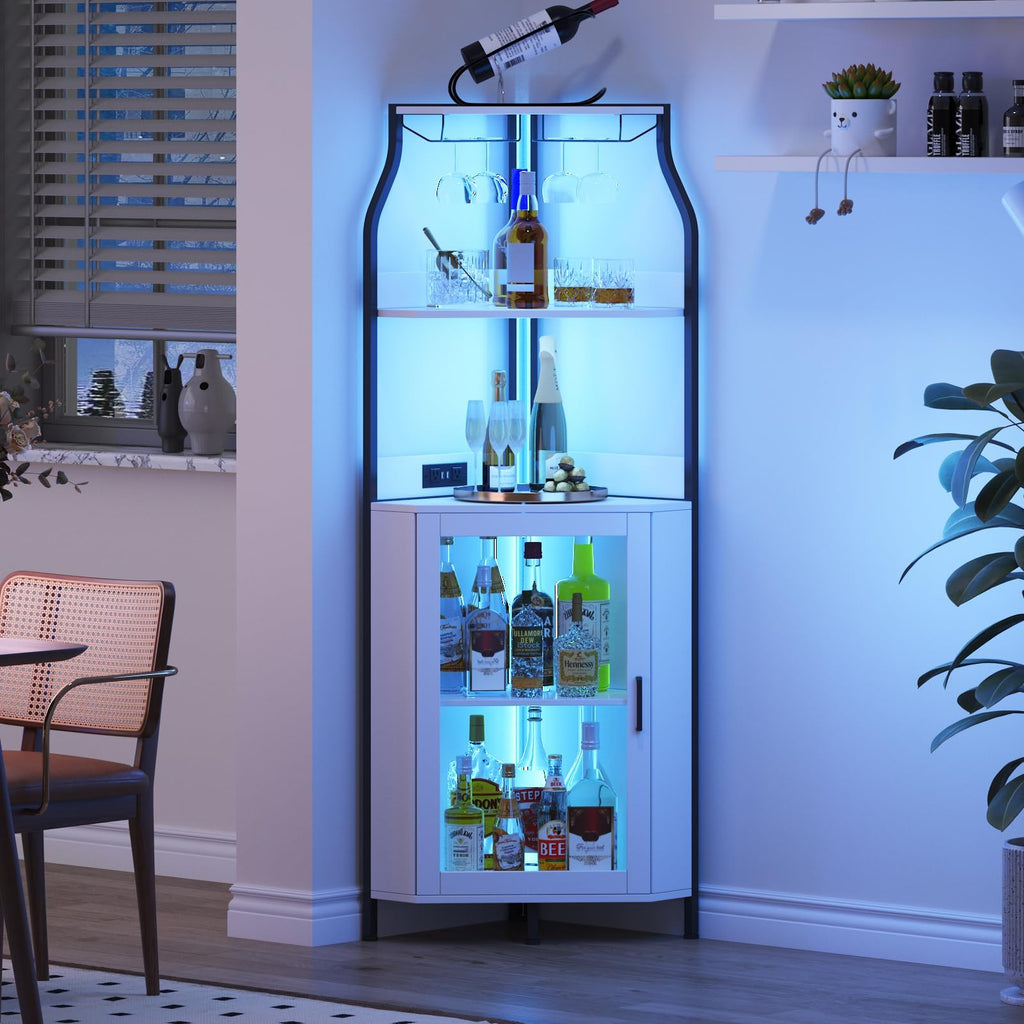 Garvee Corner Wine Bar Cabinet, 5-Tier Corner Liquor Storage Cabinet