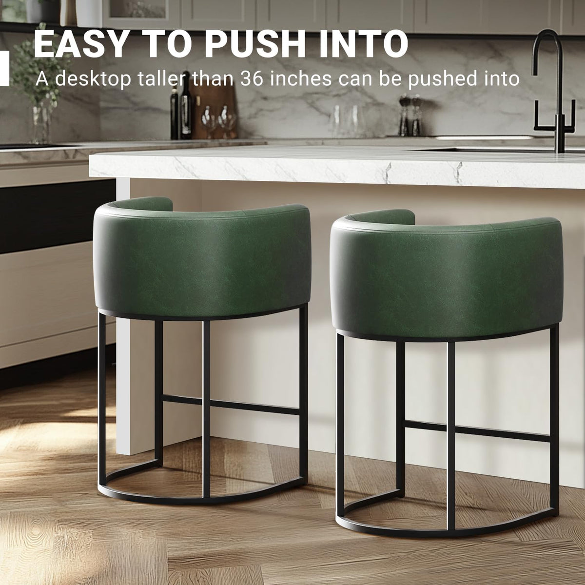 26" H Counter Height Bar Stools Set of 2, Modern Barrel Counter Stools with Backrest and Arms, Linen Fabric Upholstered Accent Barstools for Kitchen Island,Support 450 LBS (Beige)