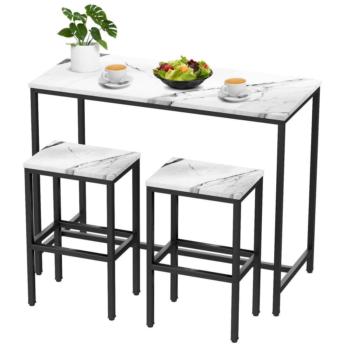 Aklaus 5 Piece Bar Table Set Kitchen Dining Table Set for 4 Modern Counter Height Bar Table with Bar Stools Set of 4 Faux Marble Top Pub Table and Stools for Dining Room Breakfast Nook Home Bar