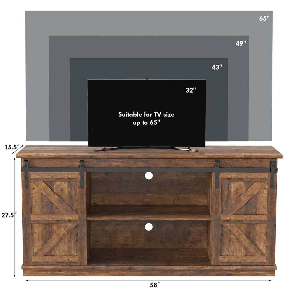 JUMMICO TV Stand for 65 Inch TV, Sliding Barn Doors, Bright White