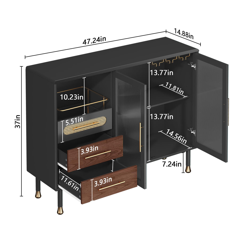 ARTPOWER 48" Coffee Bar Cabinet with Wine Racks and Drawers, Blue