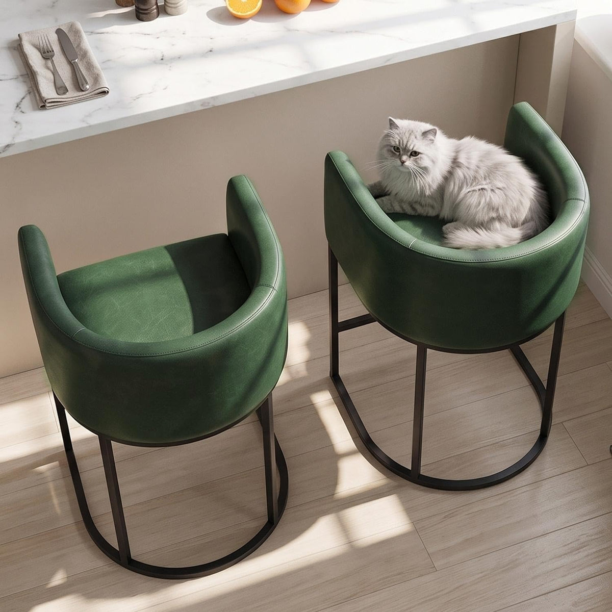 26" H Counter Height Bar Stools Set of 2, Modern Barrel Counter Stools with Backrest and Arms, Linen Fabric Upholstered Accent Barstools for Kitchen Island,Support 450 LBS (Beige)