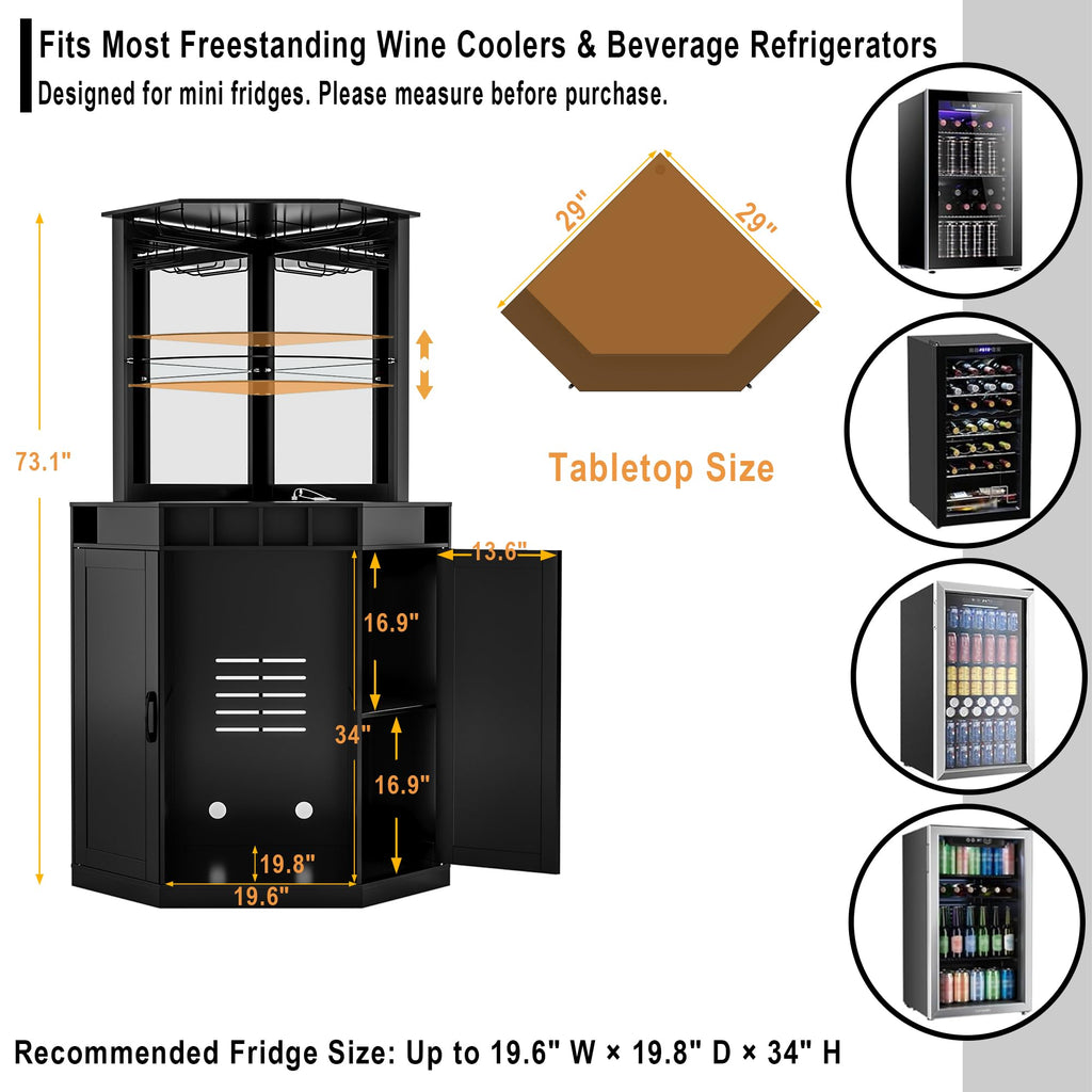 GDLF Corner Coffee Bar with Fridge Space, L Shaped Liquor Cabinet,Black