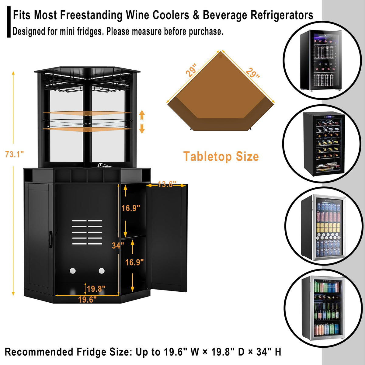 GDLF Corner Coffee Bar with Fridge Space, L Shaped Liquor Cabinet,Black