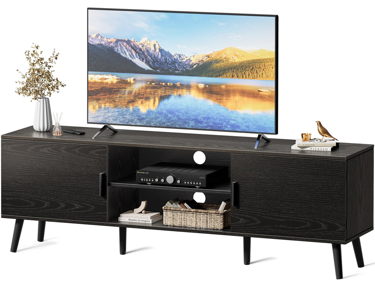 SUPERJARE TV Stand for 55 Inch TV, Entertainment Center with Adjustable Shelf, 2 Cabinets, TV Console Table, Media Console, Solid Wood Feet, Cord Holes, for Living Room, Bedroom, Rustic Brown