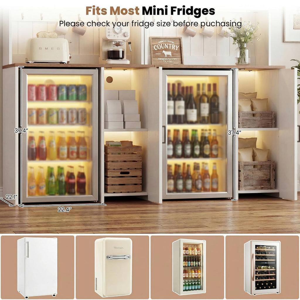 Unikito Mini Fridge Cabinet with Storage, Outlet and LED Light, White