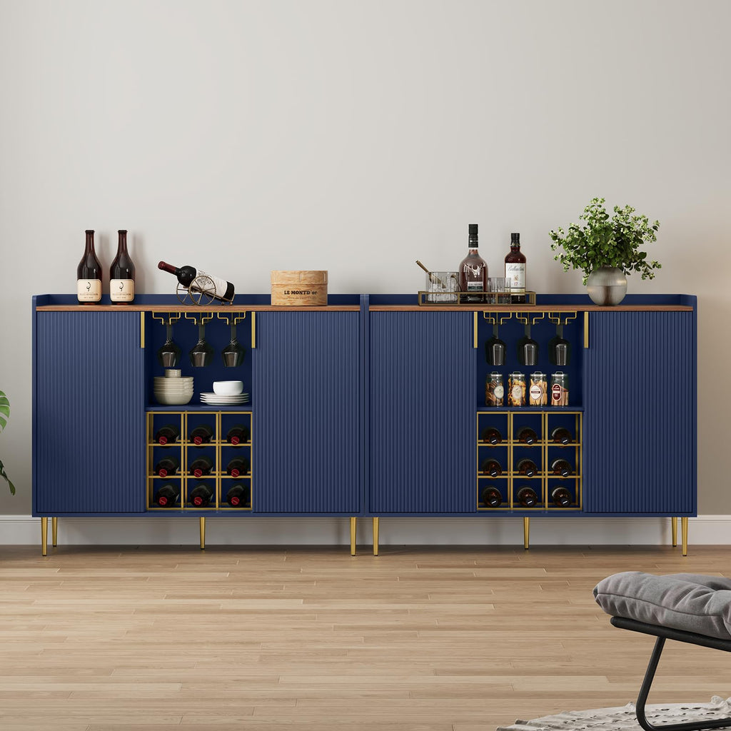 ARTPOWER 48" Wine Bar Cabinet with Fluted Texture, Buffet Sideboard, Black