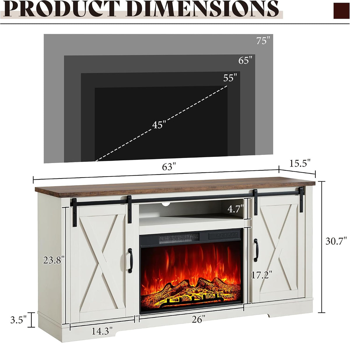AMERLIFE Fireplace TV Stand with Sliding Barn Door for TVs up to 75"