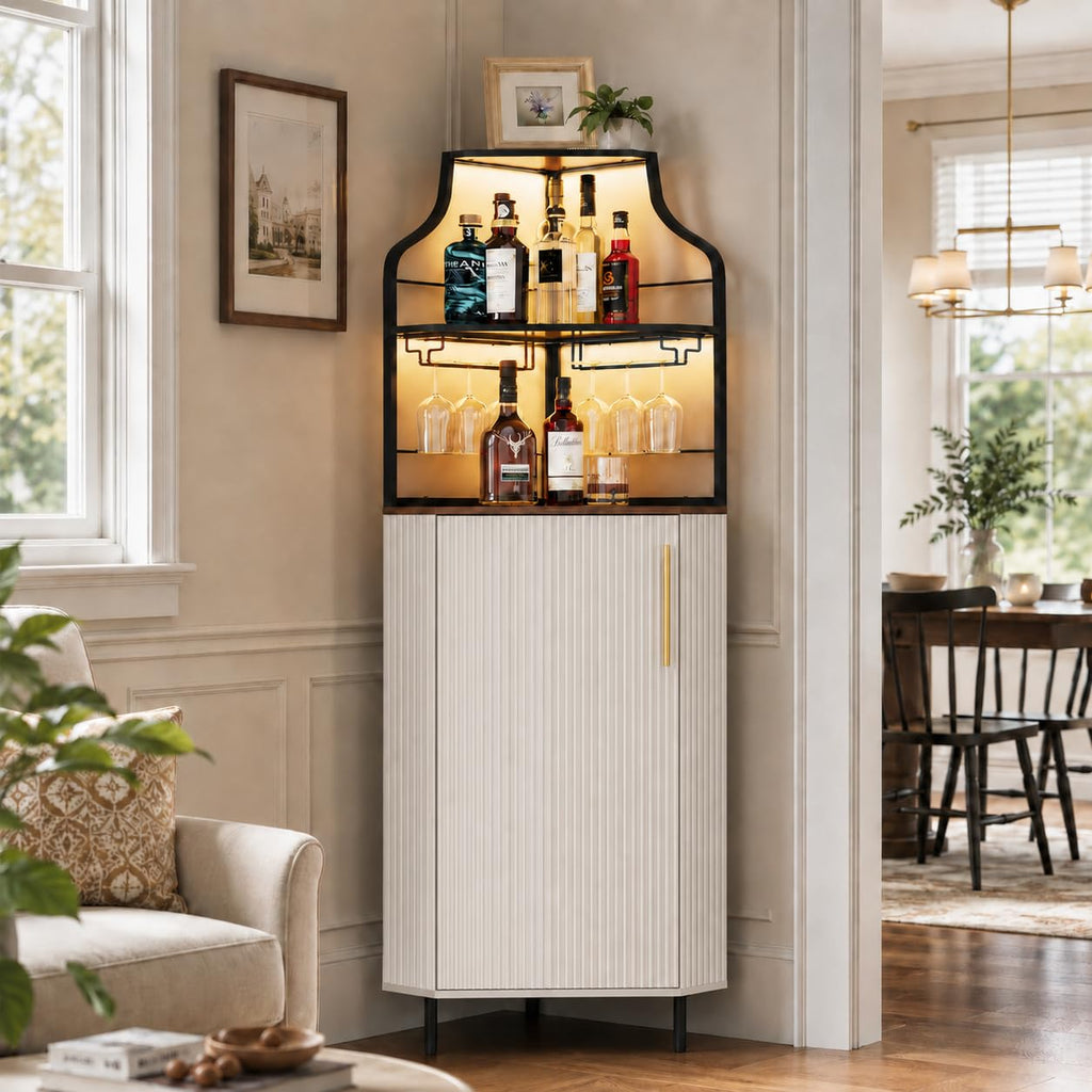 ARTPOWER Corner Bar Cabinet with LED Strip, 4-Tiers Liquor Cabinet, Green
