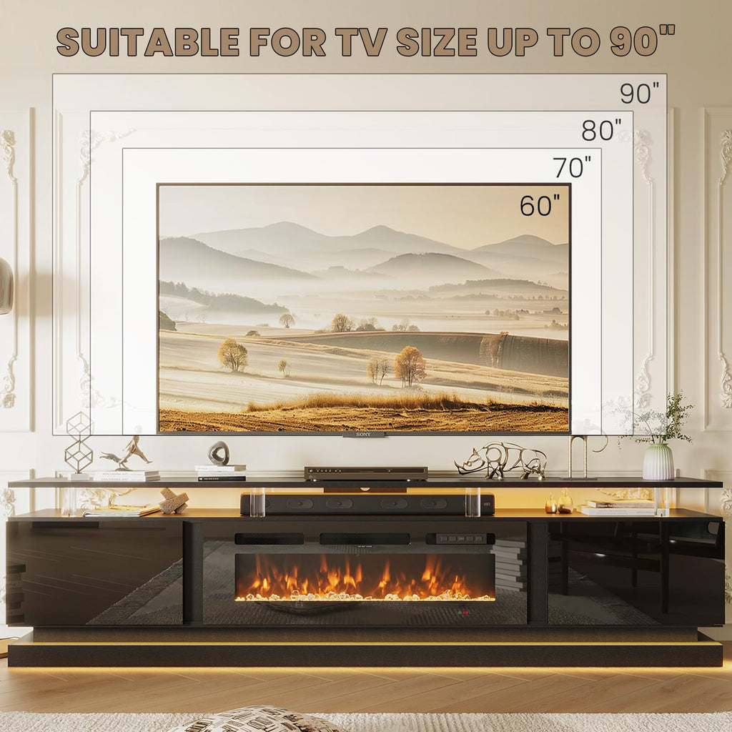 70" Fireplace TV Stand, Modern Entertainment Center