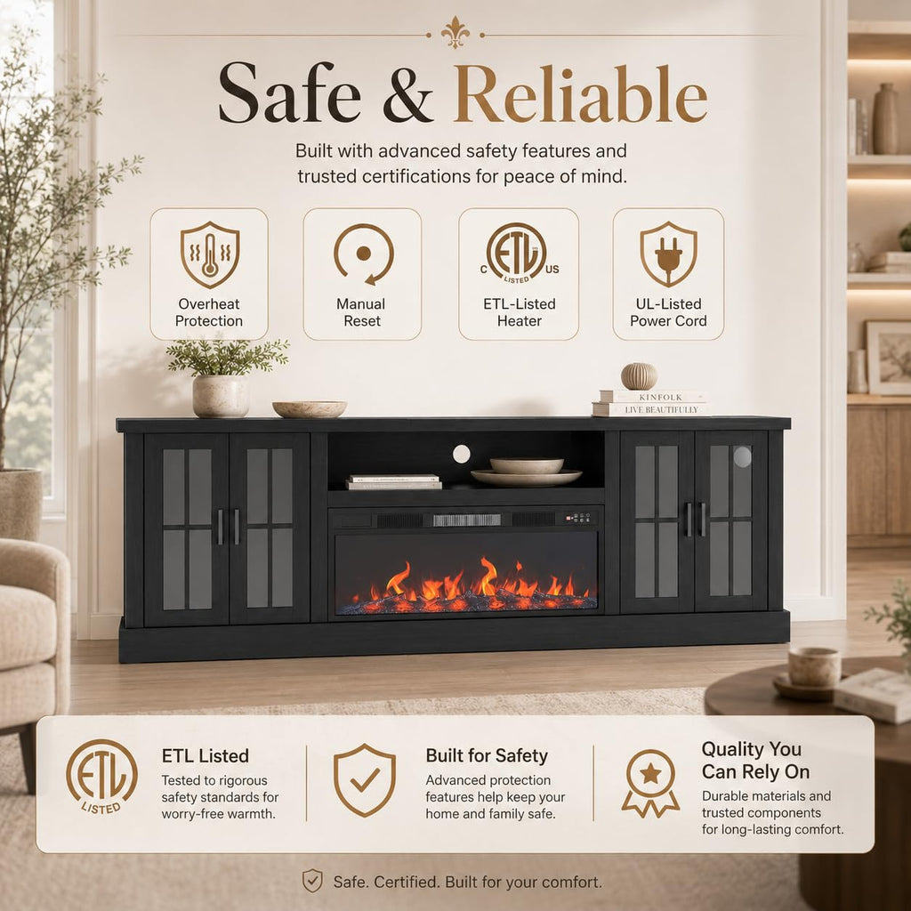 White Farmhouse TV Stand, Entertainment Center, 98" Wall Unit Media Console with Bookshelf, Cabinet & Power Outlets & Barn Doors, Fits TVs Up to 75â for Living Room