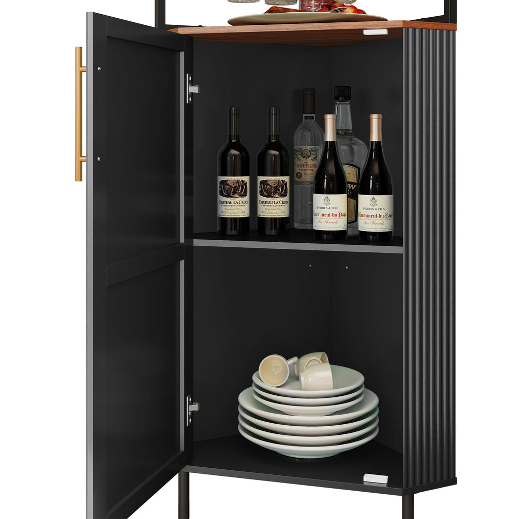 ARTPOWER Corner Bar Cabinet with LED Strip, 4-Tiers Liquor Cabinet, Green