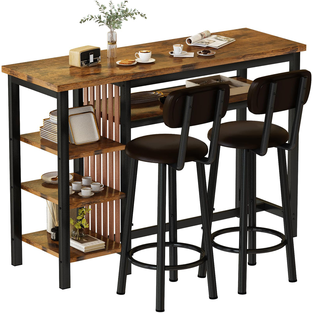 Bar Table and Chairs Set, 59'' Counter Height Dining Table Set with Storage