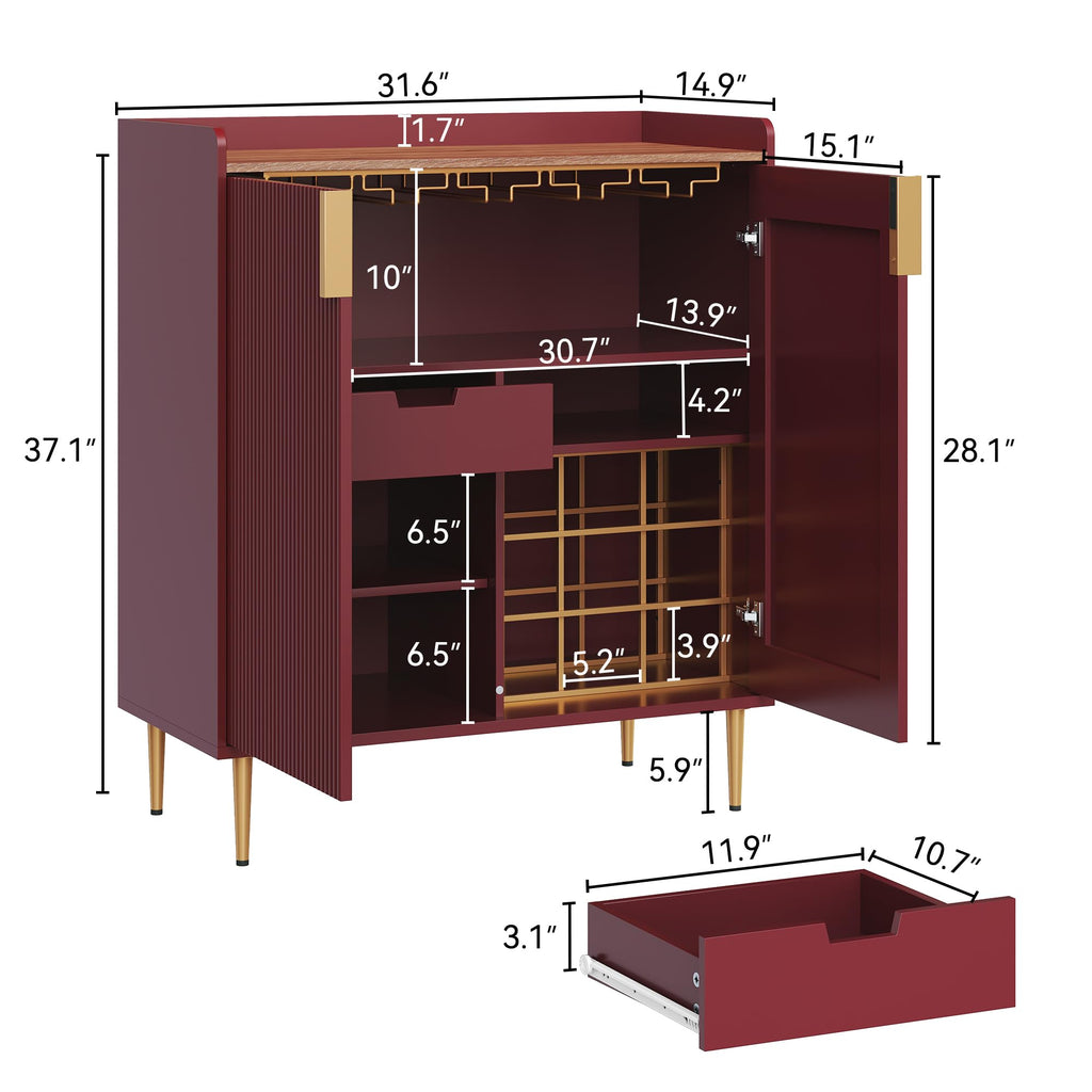 ARTPOWER Coffee Bar Cabinet with Wine Rack&Glass Holder, Sage Green