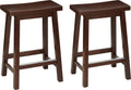 Amazon Basics Solid Wood Saddle-Seat Counter Height Bar Stools for Kitchen Island with Footrest, 24-Inch Height, Walnut, Set of 2