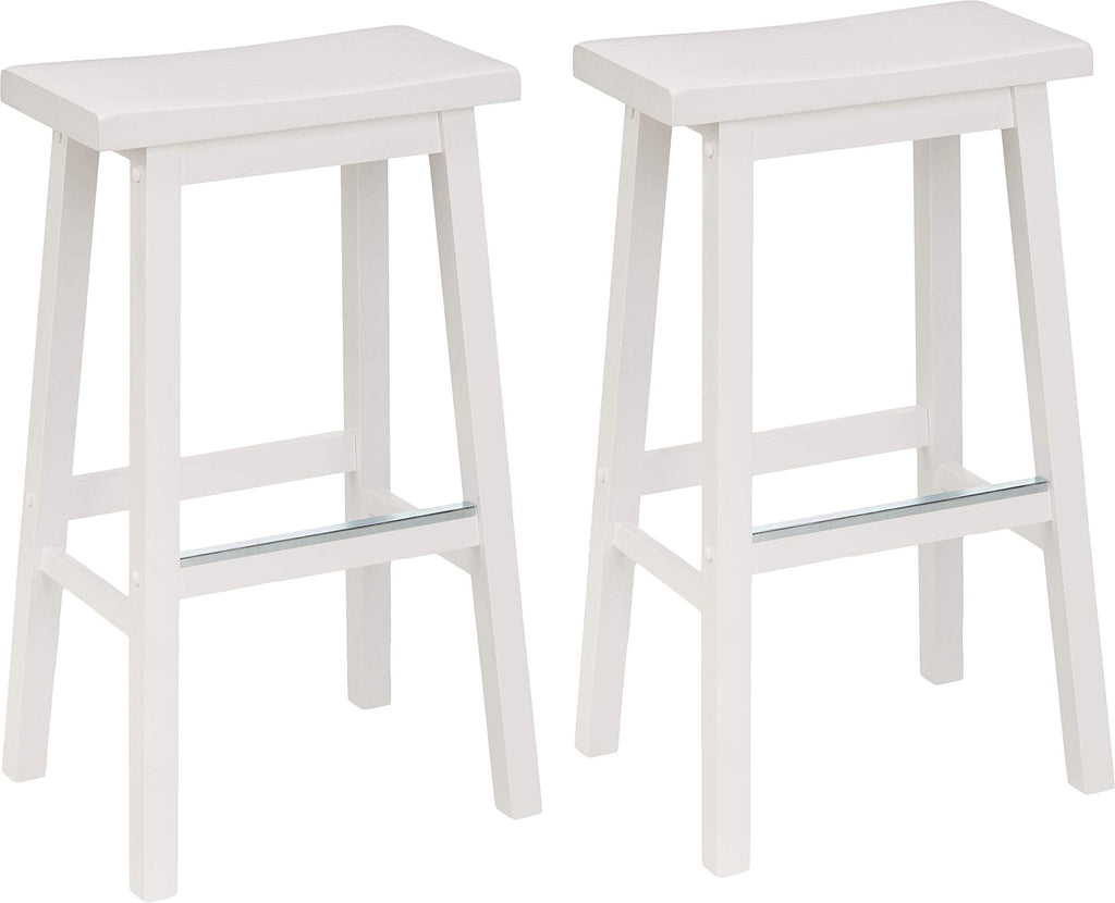 Amazon Basics Solid Wood Saddle-Seat Counter Height Bar Stools for Kitchen Island with Footrest, 24-Inch Height, Walnut, Set of 2