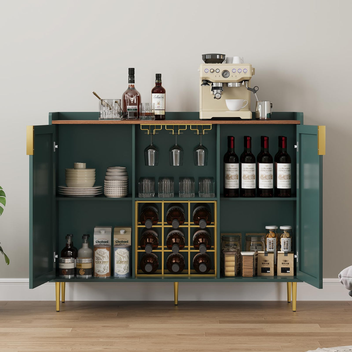 ARTPOWER 48" Wine Bar Cabinet with Fluted Texture, Buffet Sideboard, Black