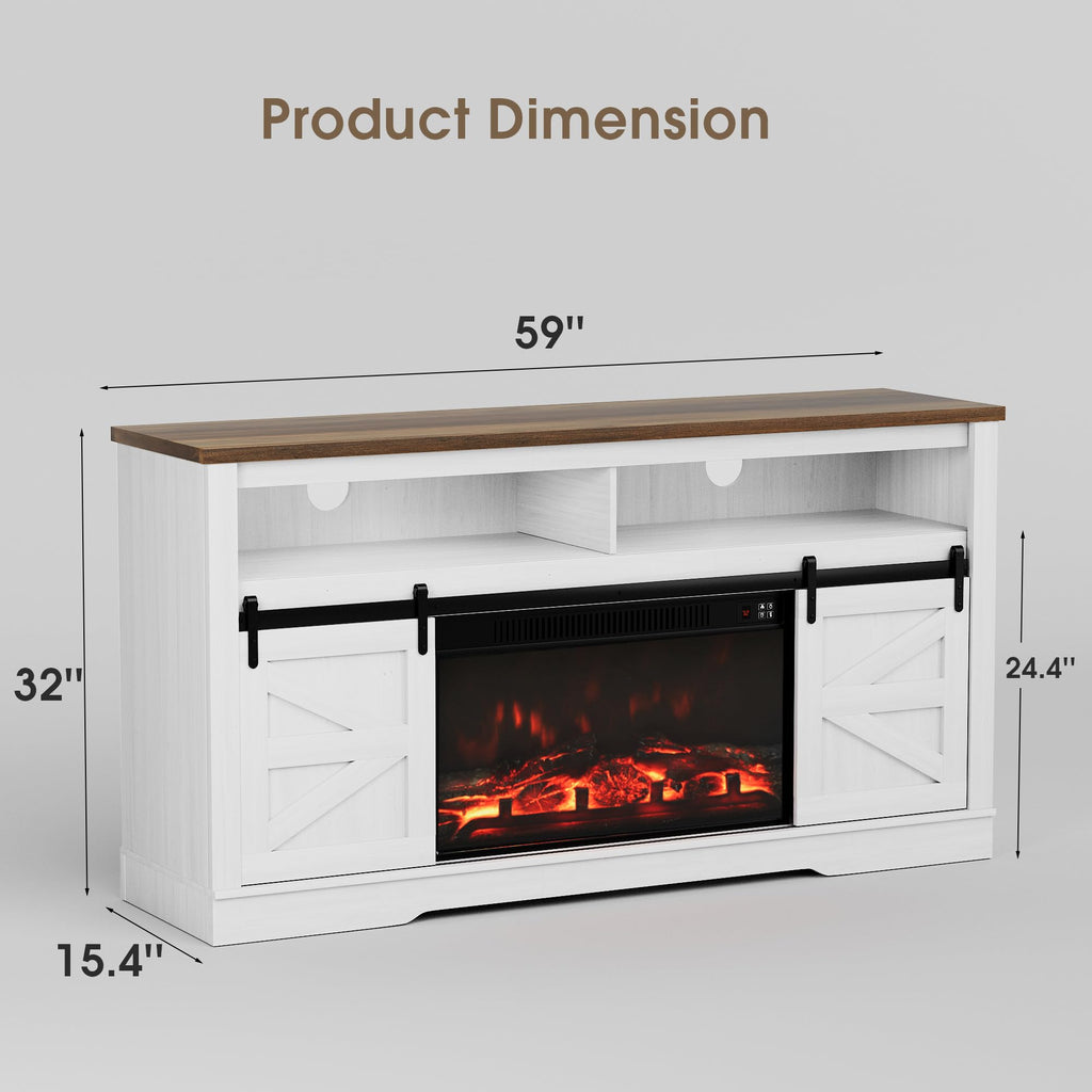 JUMMICO TV Stand for 65 Inch TV, Sliding Barn Doors, Bright White