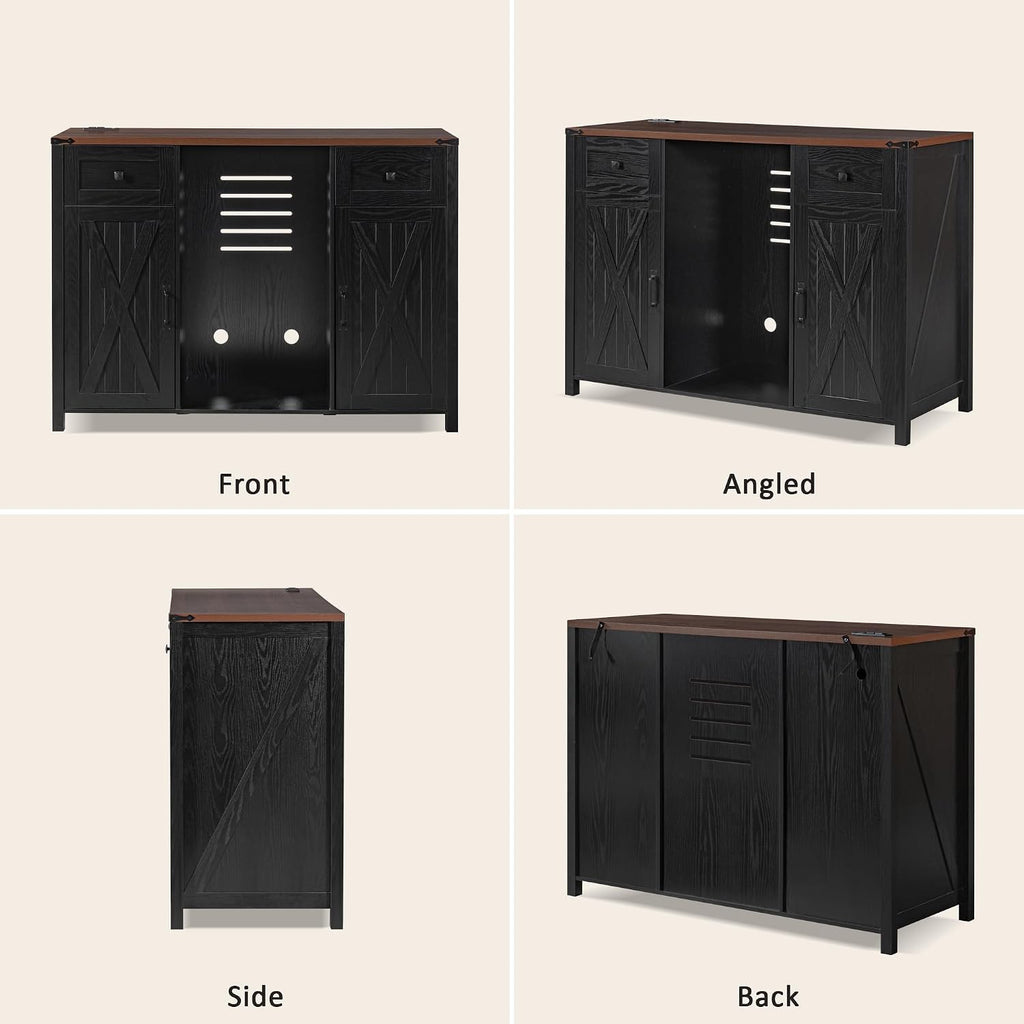 53.2" Farmhouse Fridge Cabinet, Coffee Bar Cabinet, Black