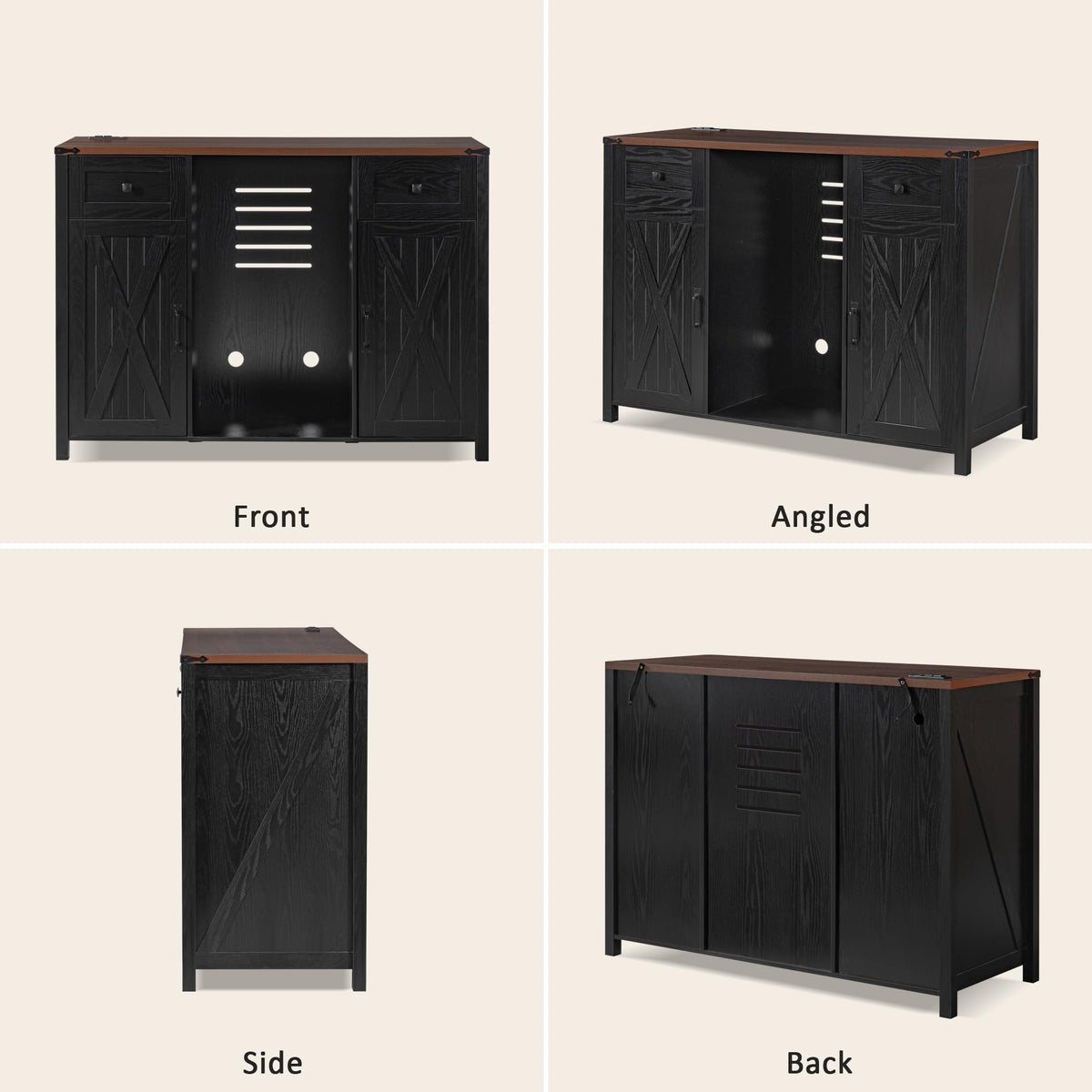 53.2" Farmhouse Fridge Cabinet, Coffee Bar Cabinet, Black