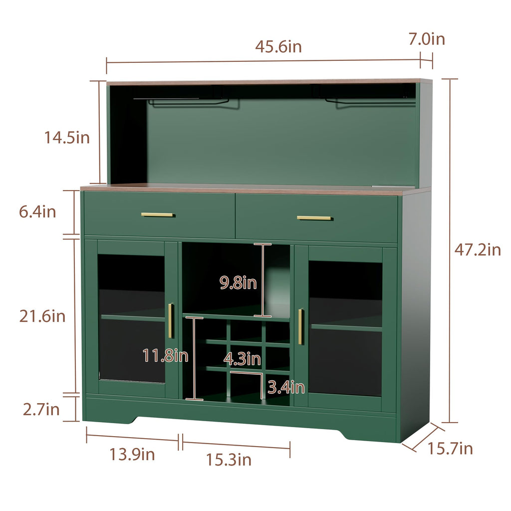 Wine Bar Cabinet With Power Outlet, Black Bars Cabinet Liquor Cabinet with Led Lights, Coffee Bar Cabinet with Wine Rack & Glass Holder, Buffet Sideboard with Storage for Living Room, Dining Room