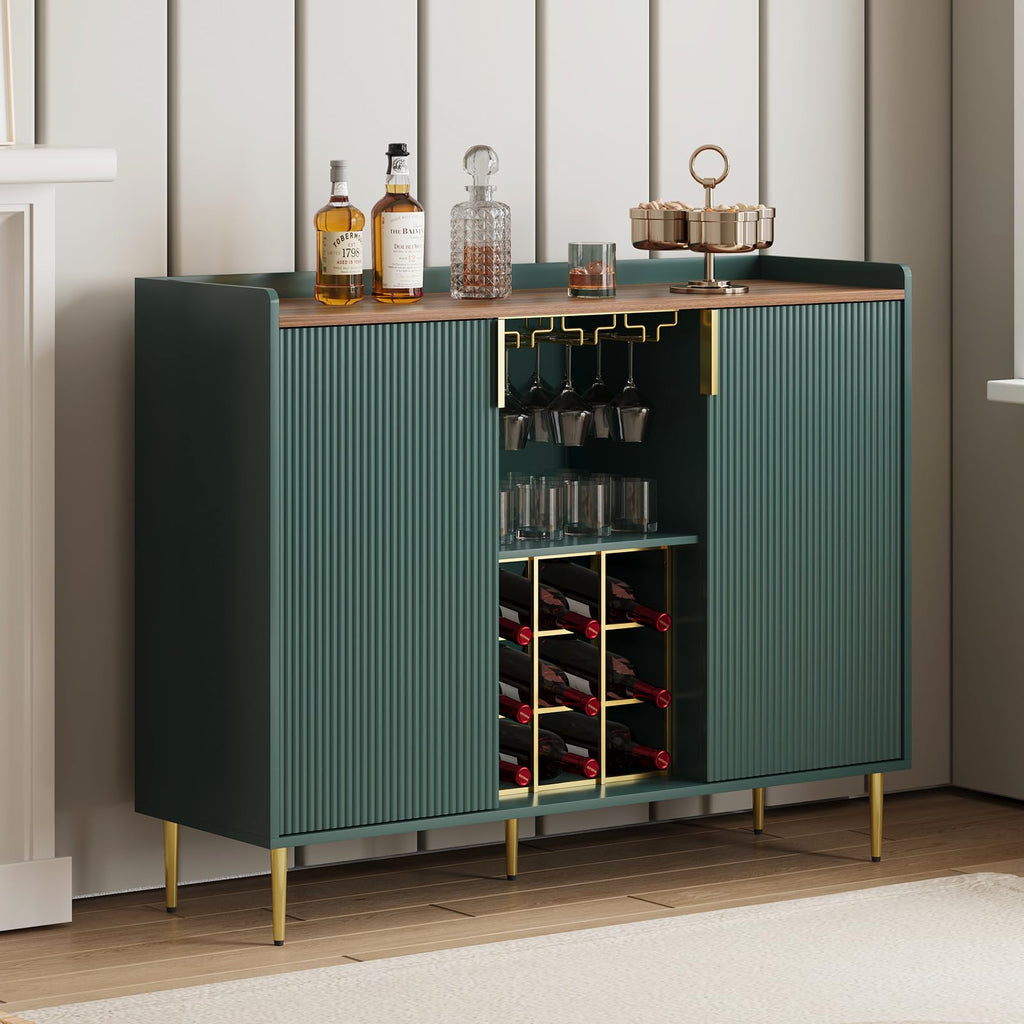 ARTPOWER 48" Wine Bar Cabinet with Fluted Texture, Buffet Sideboard, Black