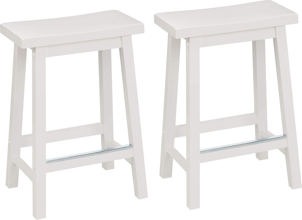 Amazon Basics Solid Wood Saddle-Seat Counter Height Bar Stools for Kitchen Island with Footrest, 24-Inch Height, Walnut, Set of 2