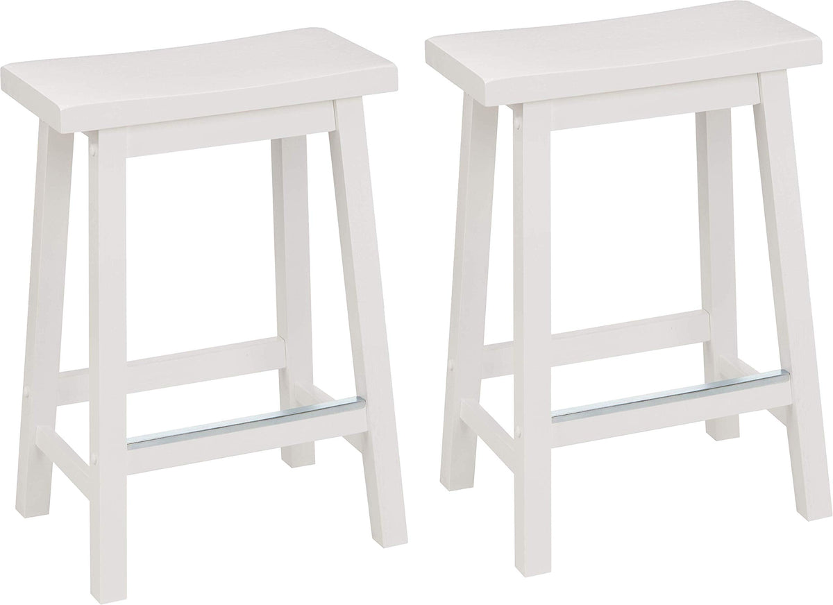 Amazon Basics Solid Wood Saddle-Seat Counter Height Bar Stools for Kitchen Island with Footrest, 24-Inch Height, Walnut, Set of 2