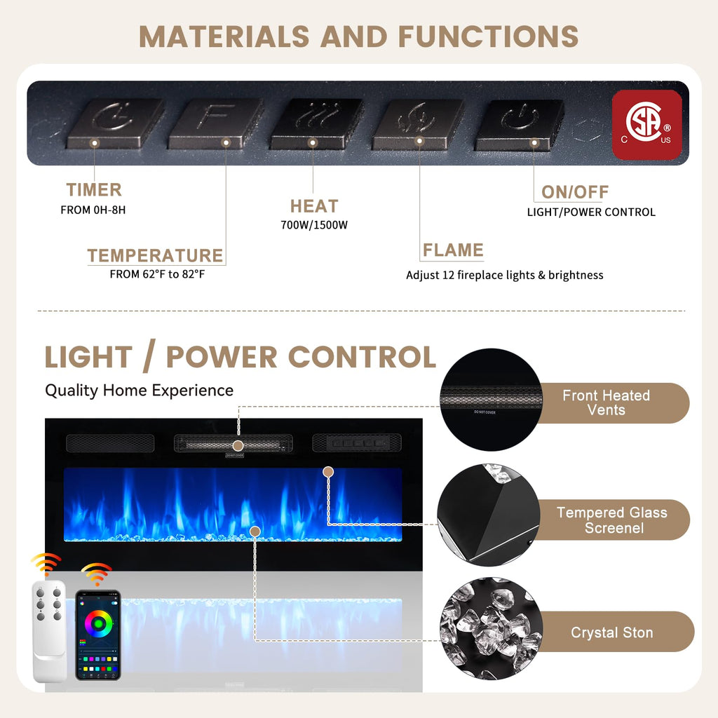 70" Fireplace TV Stand, Modern Entertainment Center