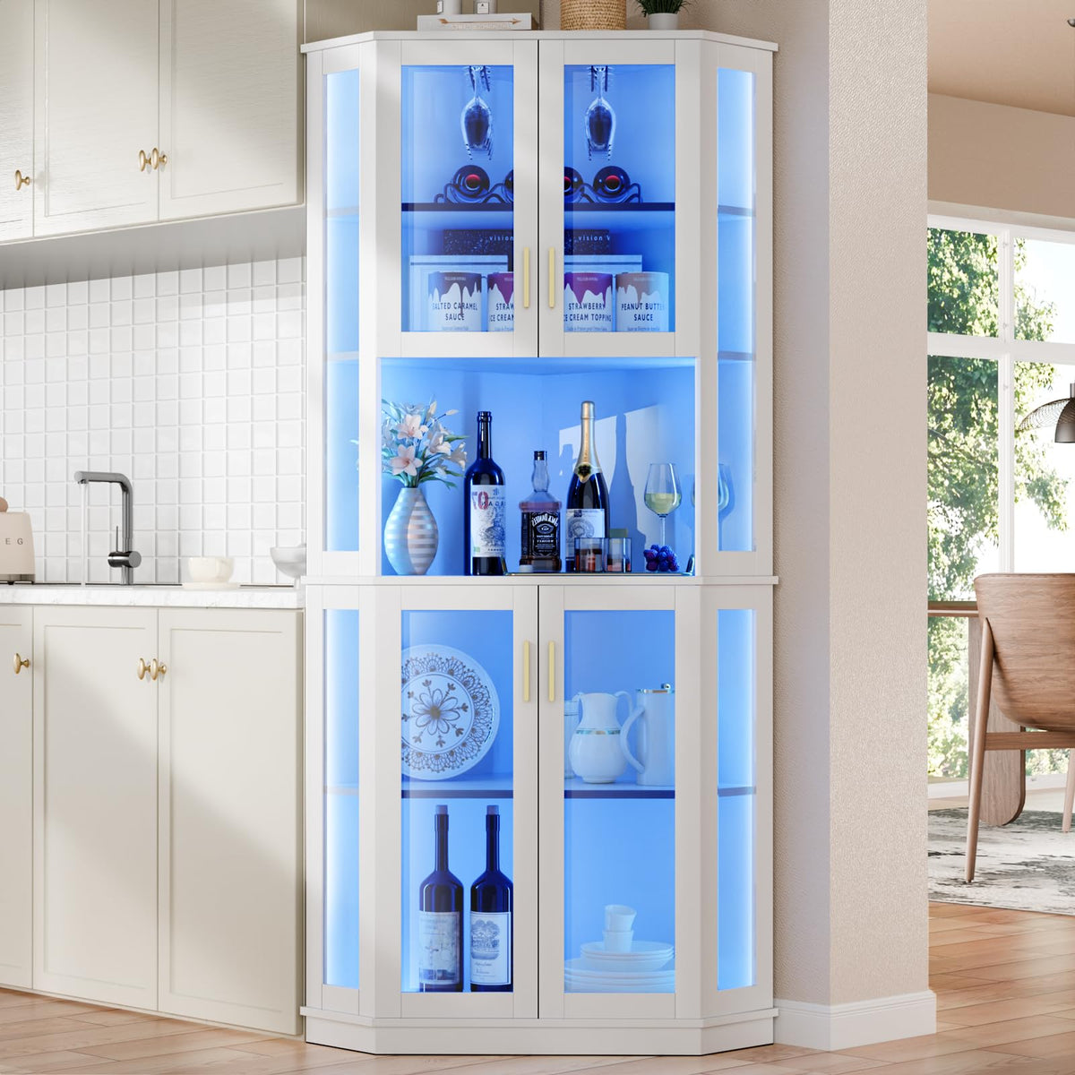 71'' Corner Wine Bar Cabinet,5-Tier Tall Home Liquor Coffee Bar Cabinet