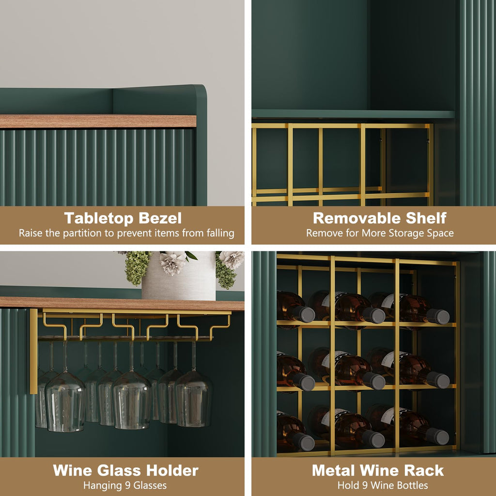 ARTPOWER 48" Wine Bar Cabinet with Fluted Texture, Buffet Sideboard, Black